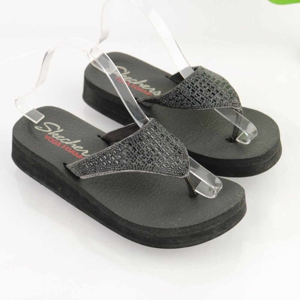 Skechers Womens Vinyasa-Stone Candy Sandal Size 9 Black Thong Flip Flop Slide - Picture 2 of 11
